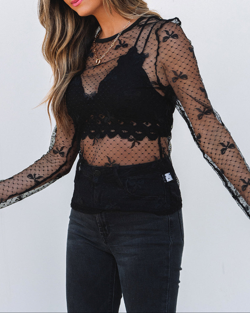 Midnight Bow Mesh Top