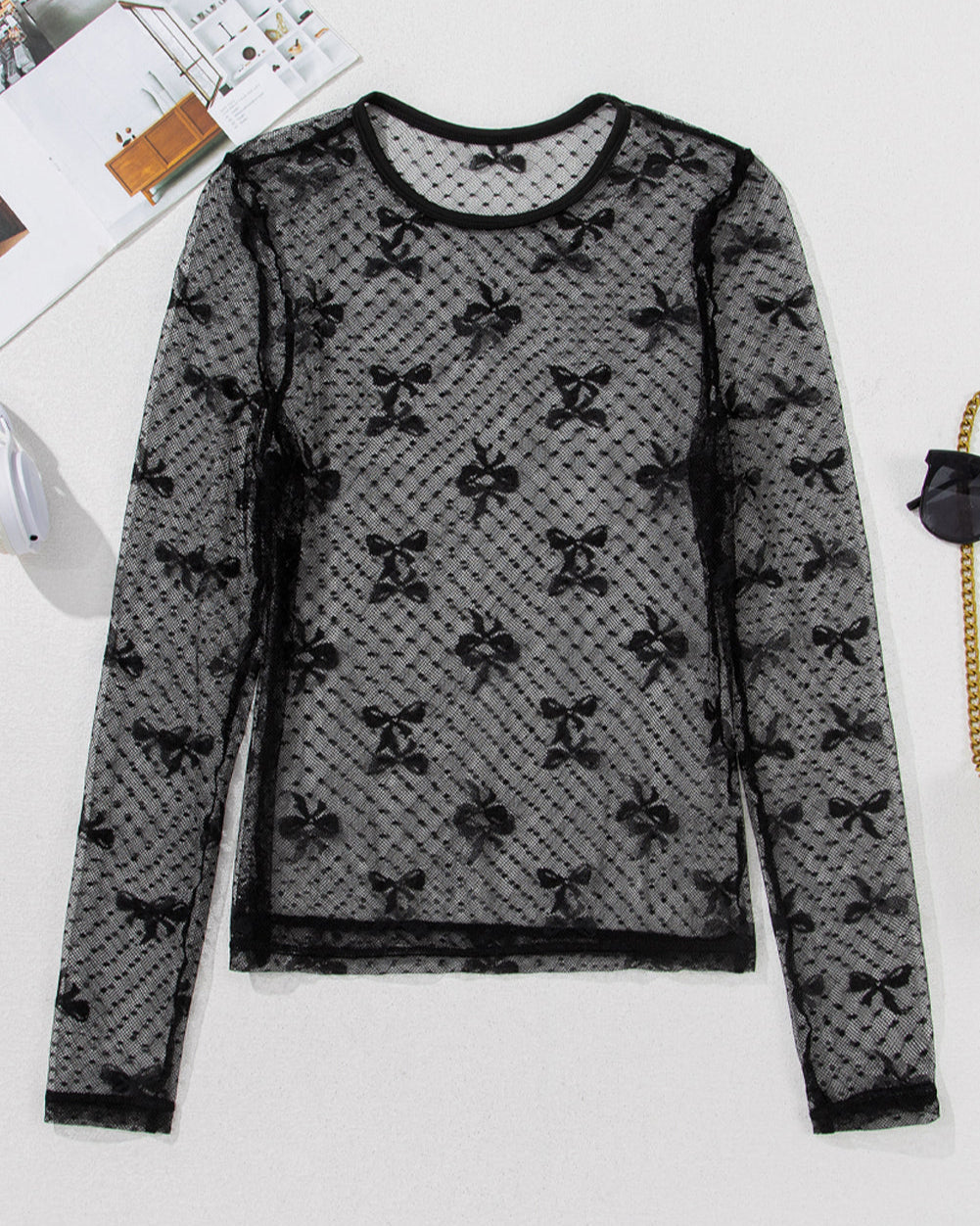 Midnight Bow Mesh Top