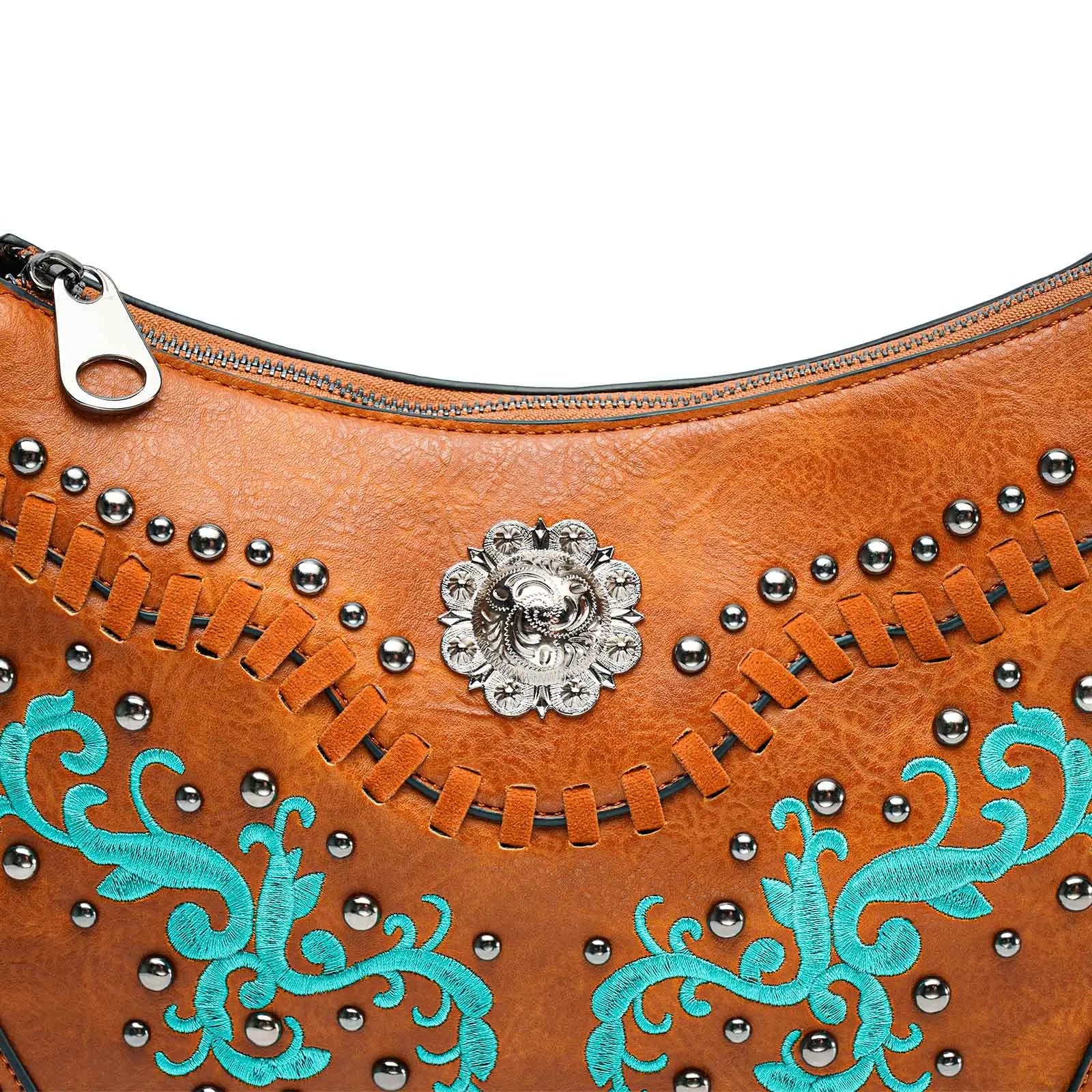 Embroidered Studded Leather Bag