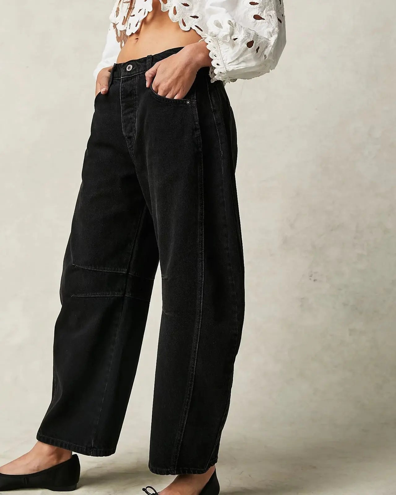 Boho Spliced Straight-Leg Jeans
