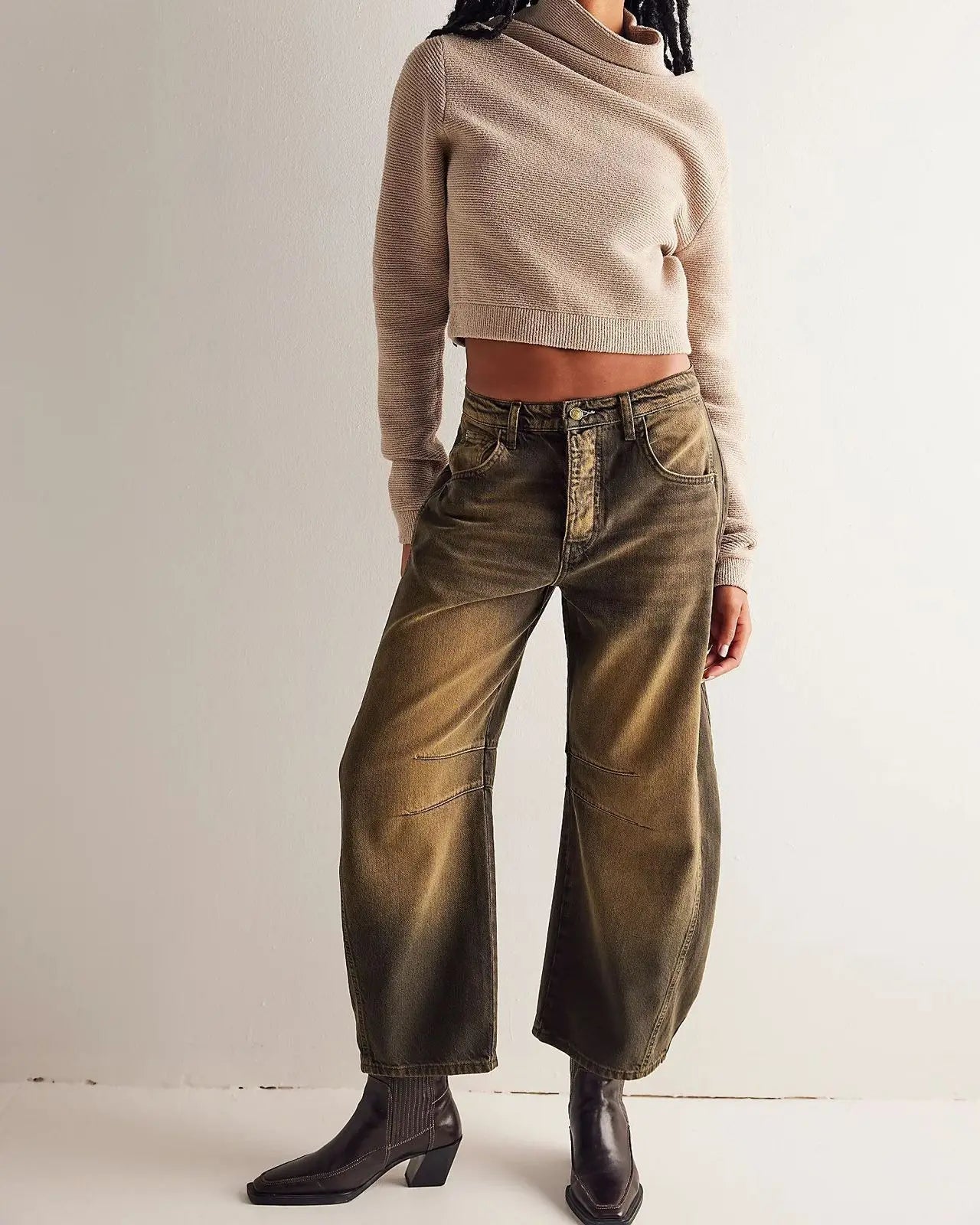 Boho Spliced Straight-Leg Jeans