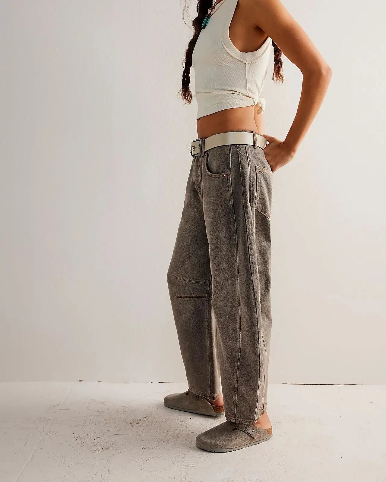 Boho Spliced Straight-Leg Jeans