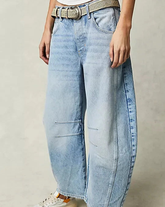 Boho Spliced Straight-Leg Jeans