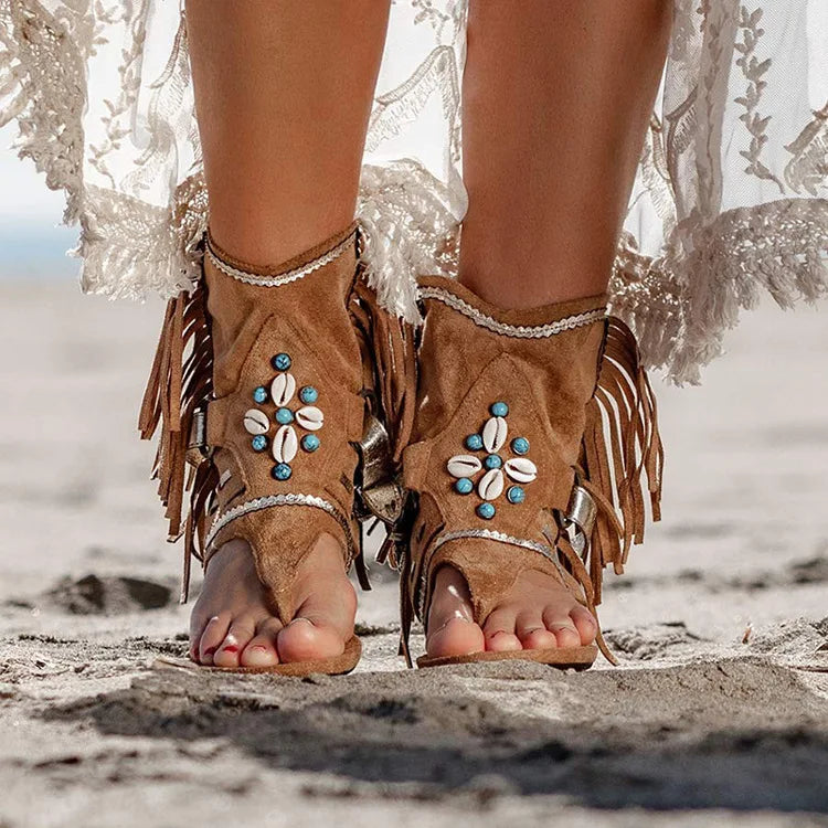 Retro Boho Fringe Sandals