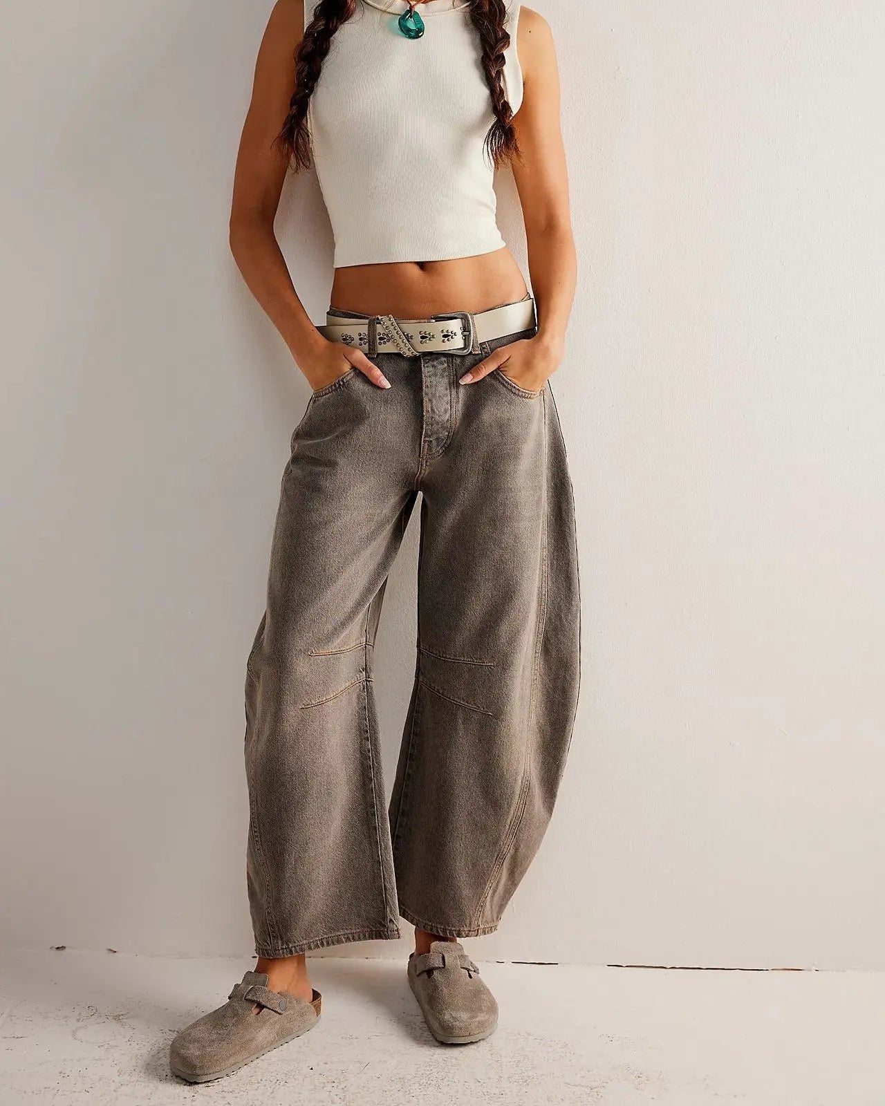 Boho Spliced Straight-Leg Jeans