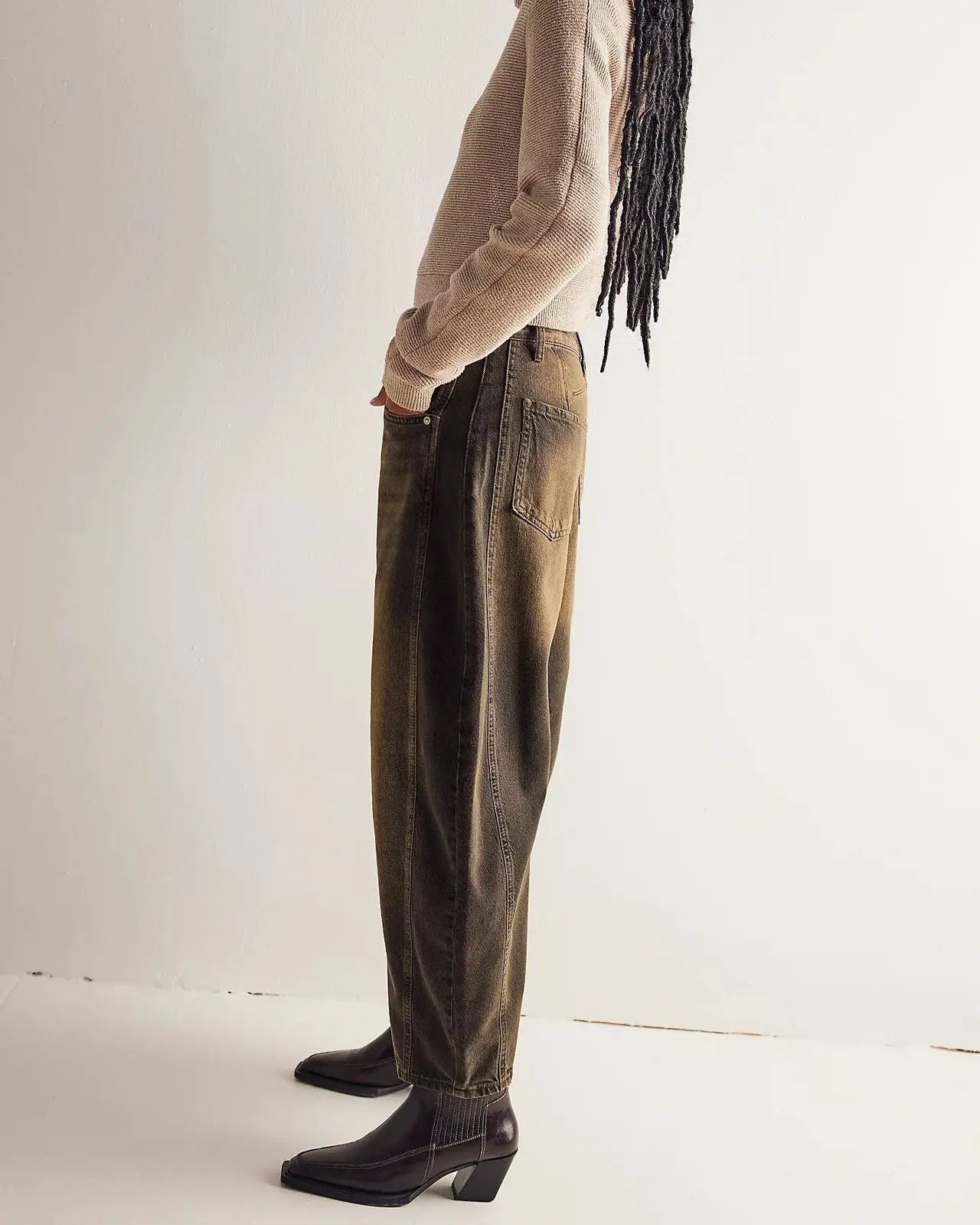 Boho Spliced Straight-Leg Jeans