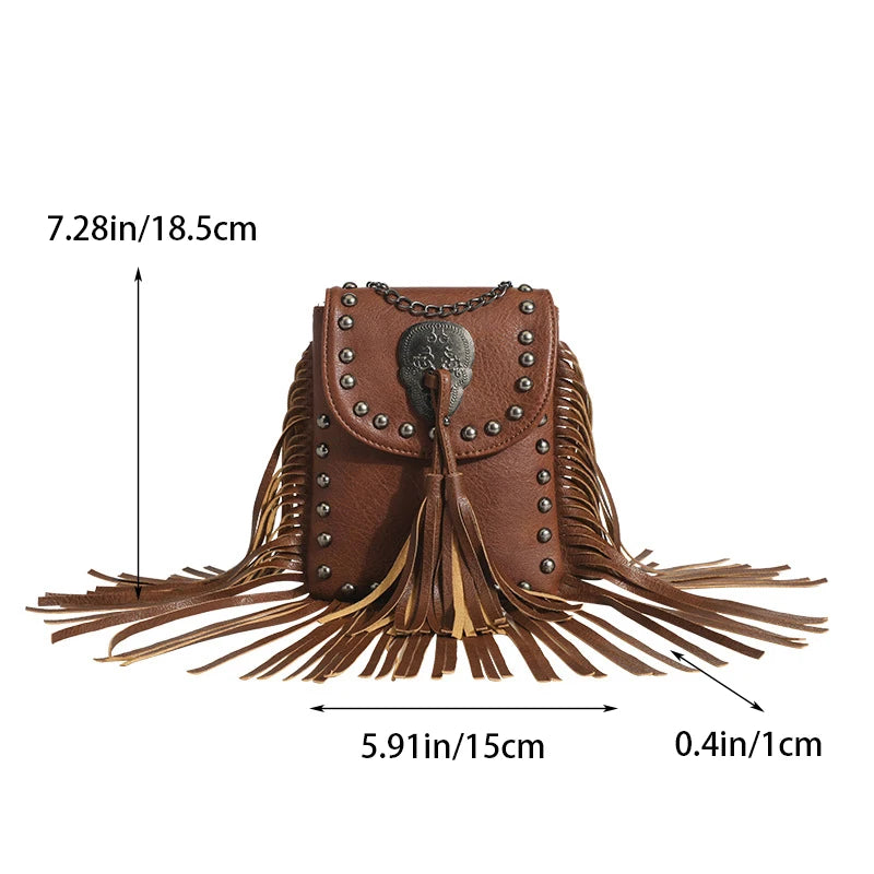 Punk Tassel Leather Shoulder Bag