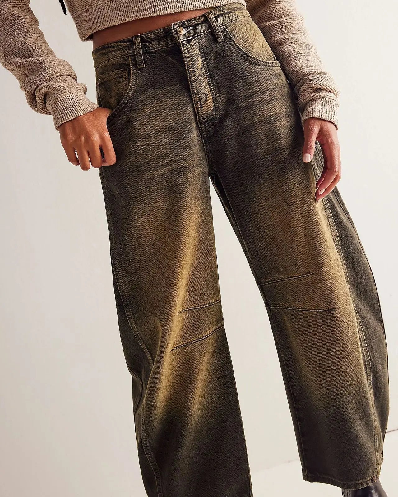 Boho Spliced Straight-Leg Jeans