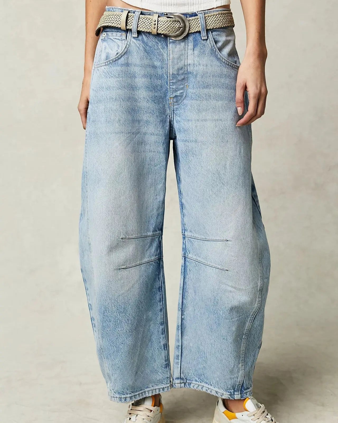Boho Spliced Straight-Leg Jeans