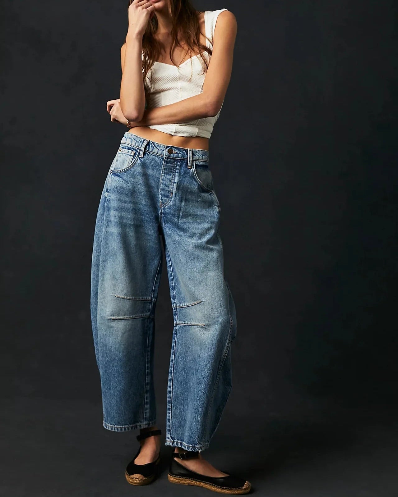 Boho Spliced Straight-Leg Jeans