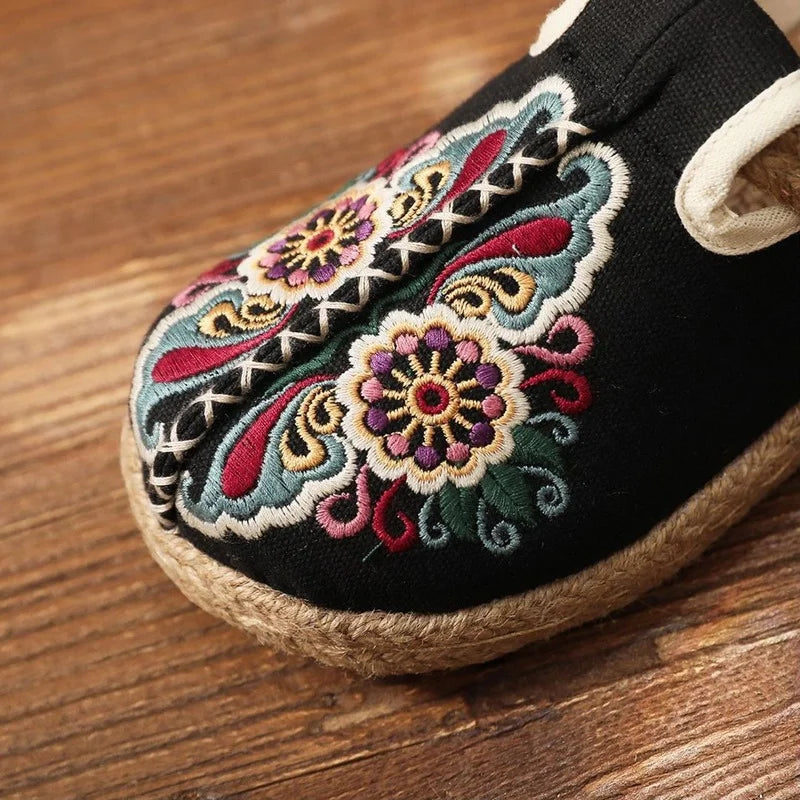 Retro Floral Linen Mules