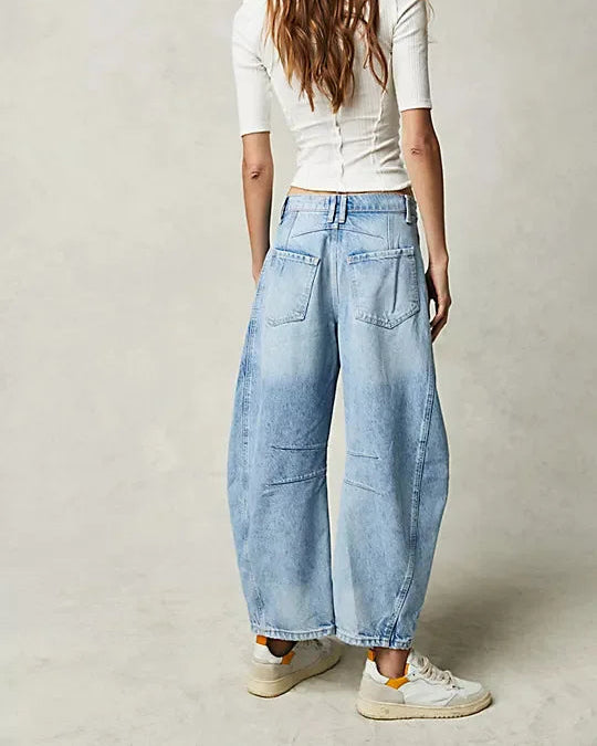 Boho Spliced Straight-Leg Jeans