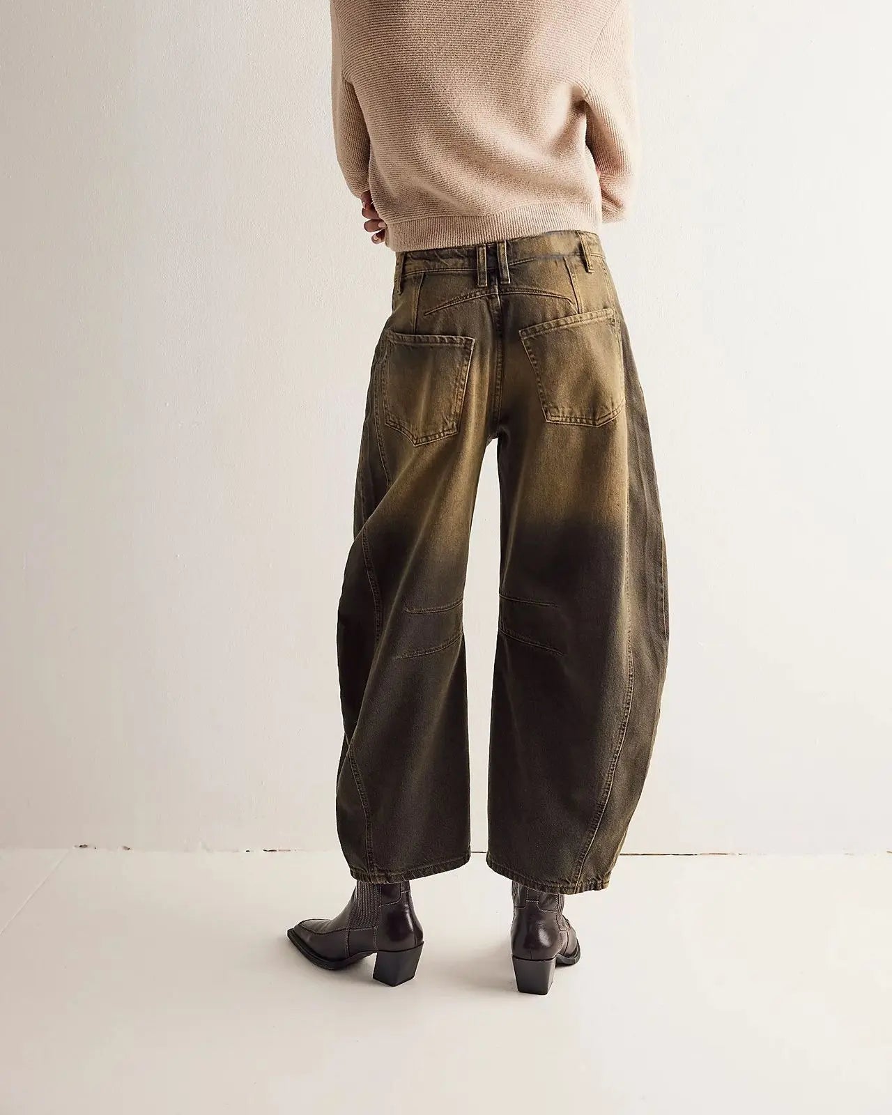 Boho Spliced Straight-Leg Jeans