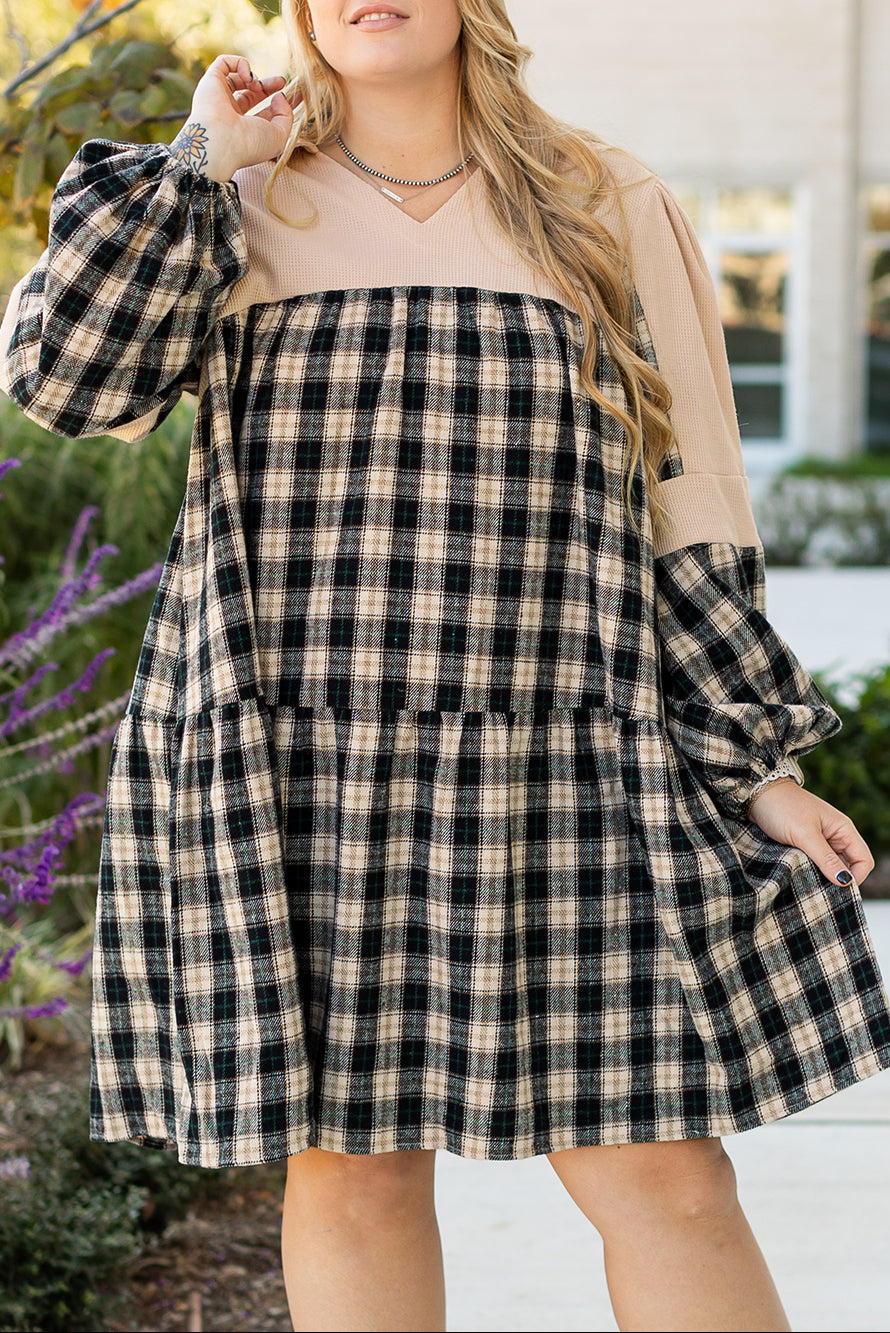 Noir Plaid Patchwork Dress