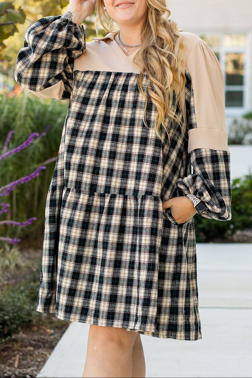 Noir Plaid Patchwork Dress
