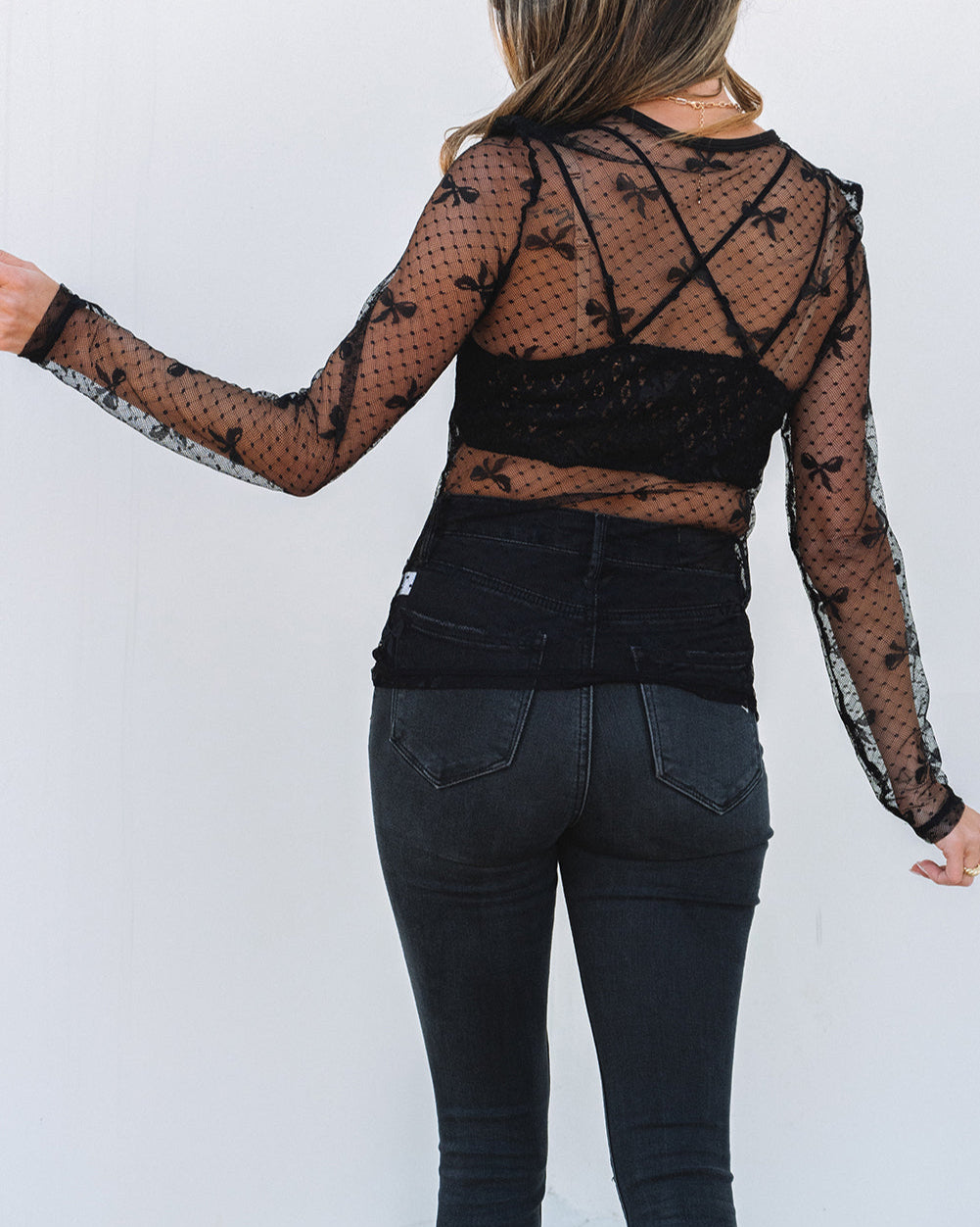 Midnight Bow Mesh Top