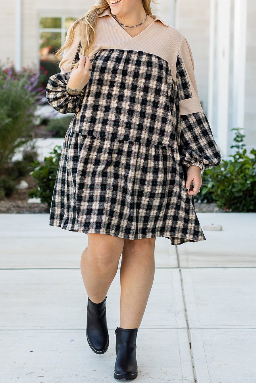 Noir Plaid Patchwork Dress