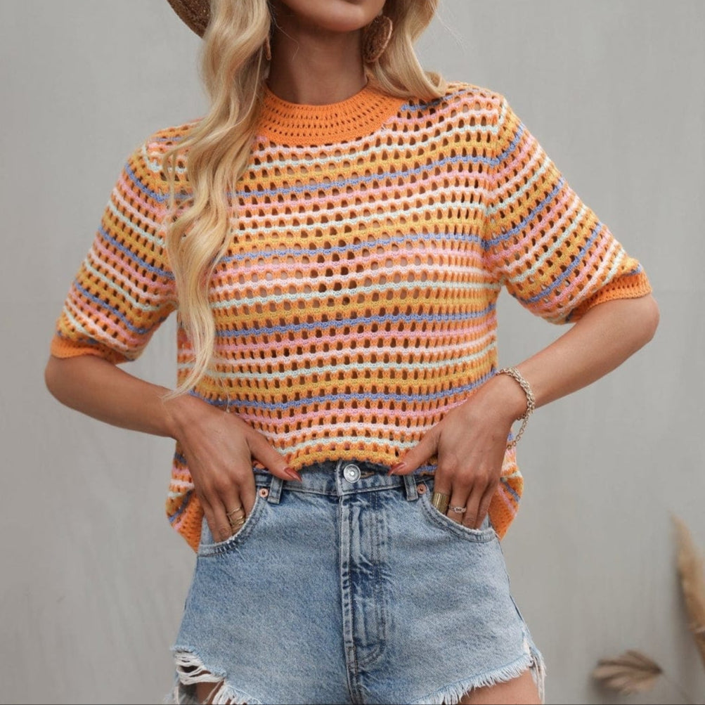Isabella Striped Crochet Top